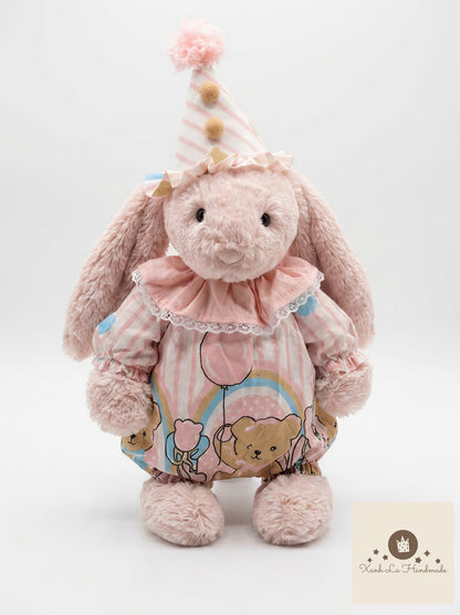 Pastel Circus Bear Print Snap-Back Romper & Party Hat for Plush Bunnies & Bear Plush