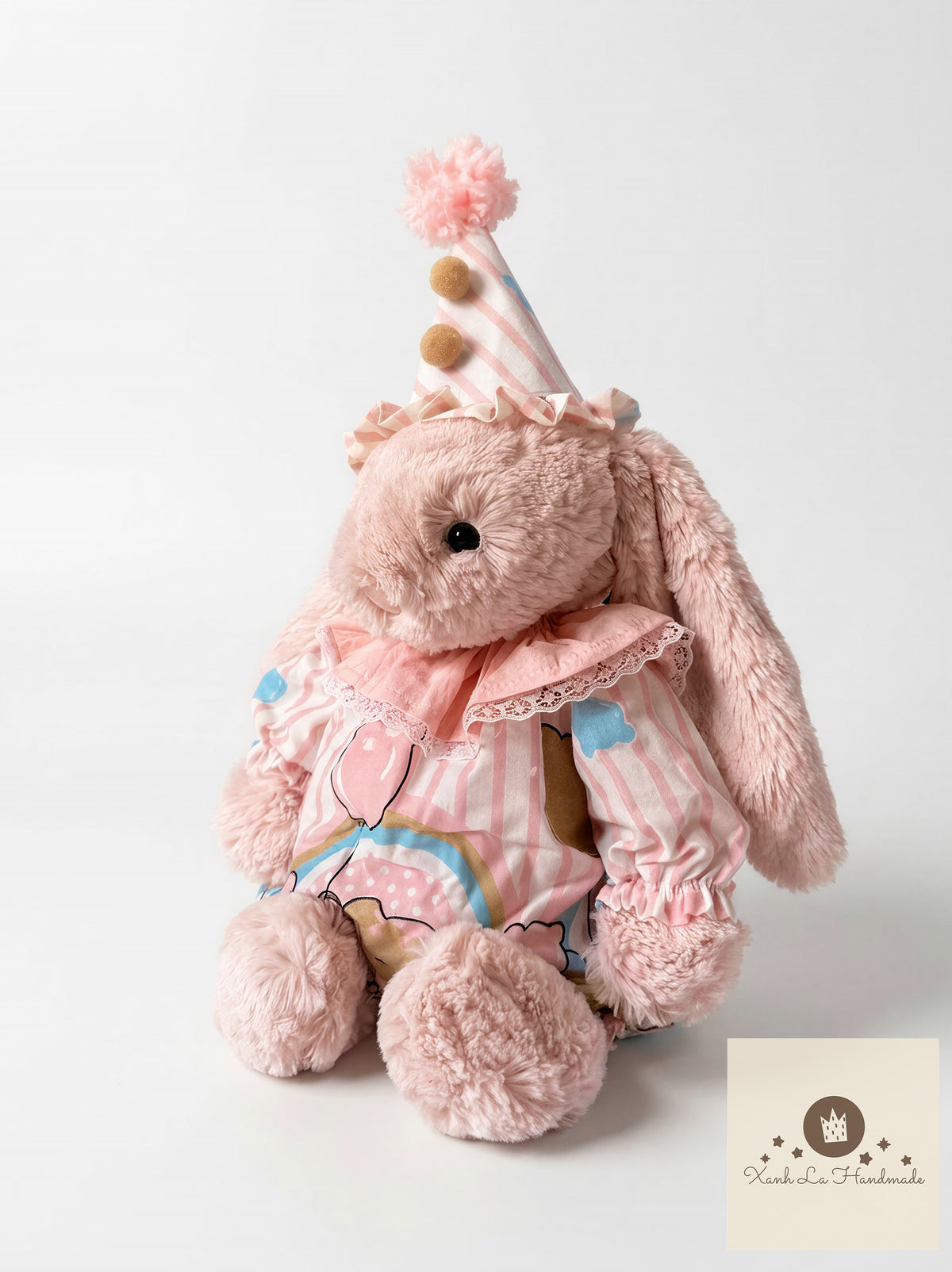 Pastel Circus Bear Print Snap-Back Romper & Party Hat for Plush Bunnies & Bear Plush