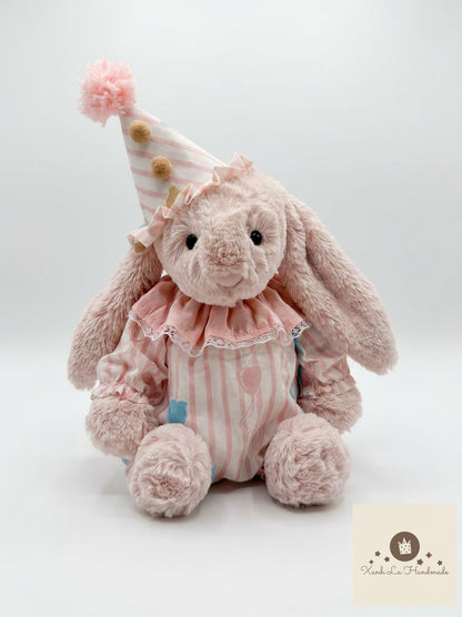 Pastel Circus Bear Print Snap-Back Romper & Party Hat for Plush Bunnies & Bear Plush