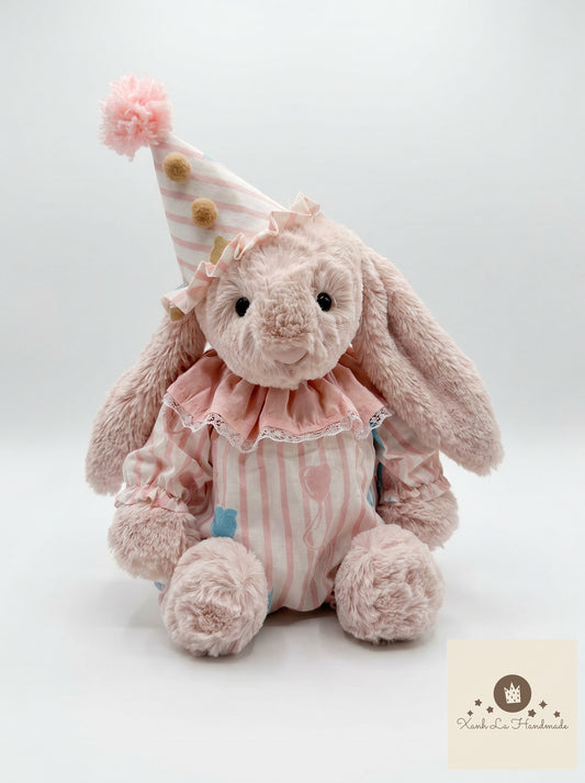 Pastel Circus Bear Print Snap-Back Romper & Party Hat for Plush Bunnies & Bear Plush