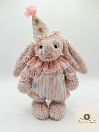 Pastel Circus Bear Print Snap-Back Romper & Party Hat for Plush Bunnies & Bear Plush