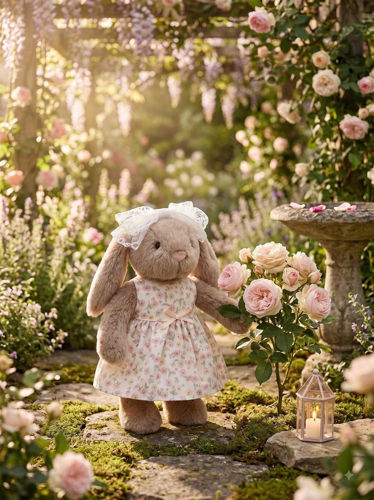 Handmade Sleeveless Dress & Matching Hair Bow Set for Jellicat Bunny