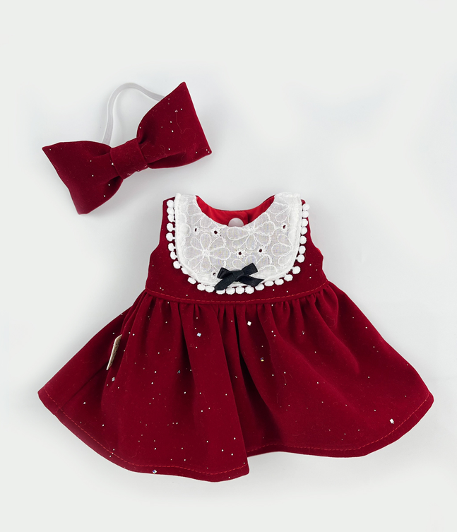 Handmade Velvet PartyDress & Big Hair Bow Set for Jellicat Bunny