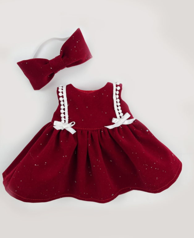 Handmade Velvet PartyDress & Big Hair Bow Set for Jellicat Bunny