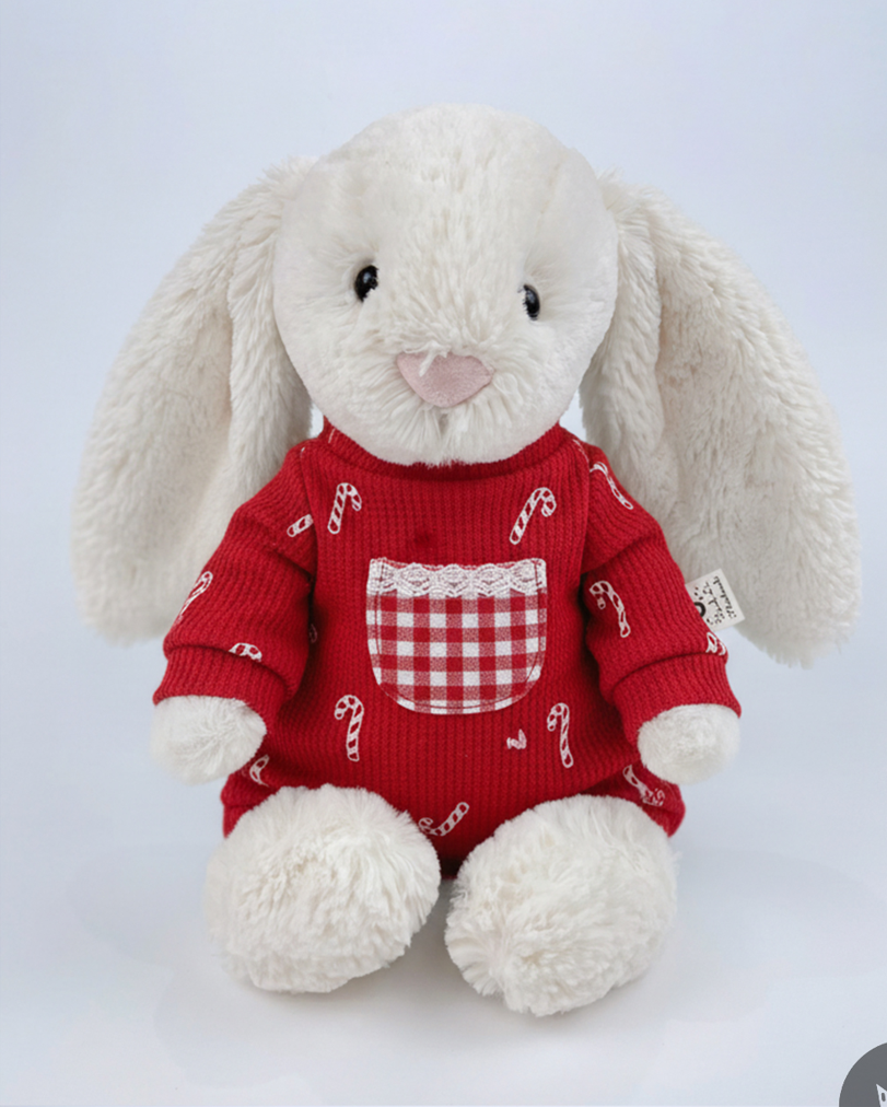 Vintage Christmas outfits for Jellicat bunnies, special handmade gifts.