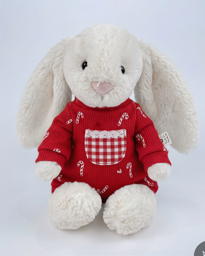 Vintage Christmas outfits for Jellicat bunnies, special handmade gifts.