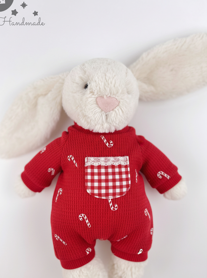 Vintage Christmas outfits for Jellicat bunnies, special handmade gifts.