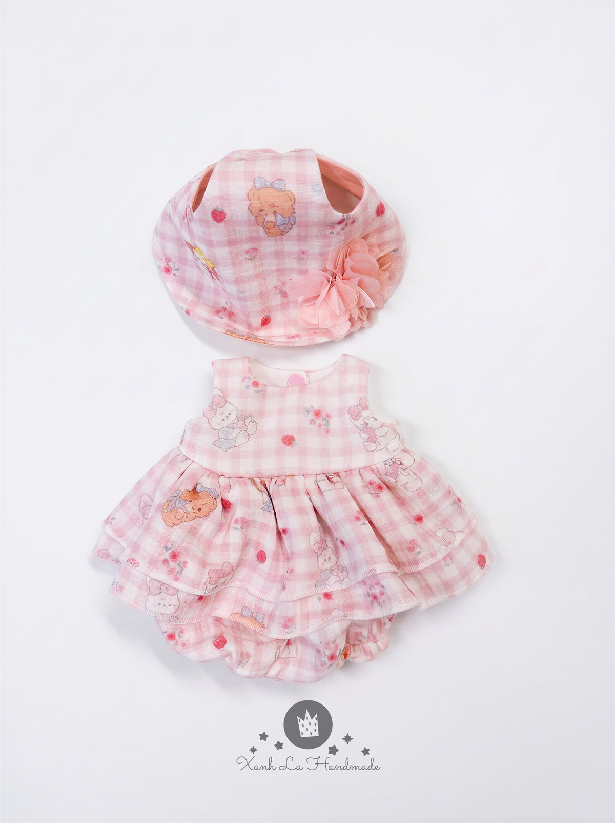 SUPER CUTE Handmade Romper & Ruffled Sun Bonnet Set for Jell cat Bear