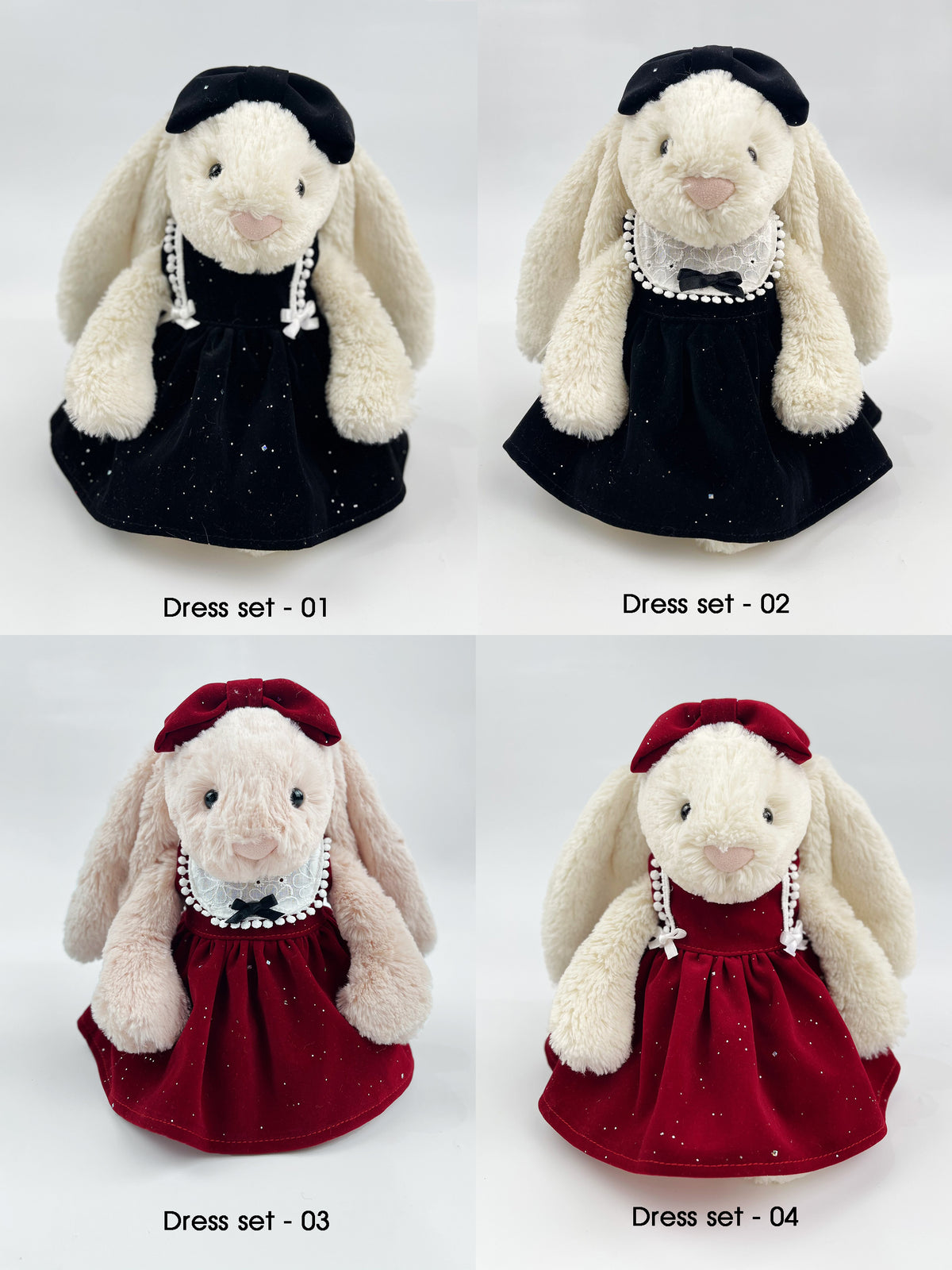 Handmade Velvet PartyDress & Big Hair Bow Set for Jellicat Bunny