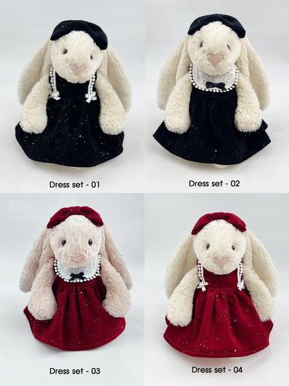 Handmade Velvet PartyDress & Big Hair Bow Set for Jellicat Bunny