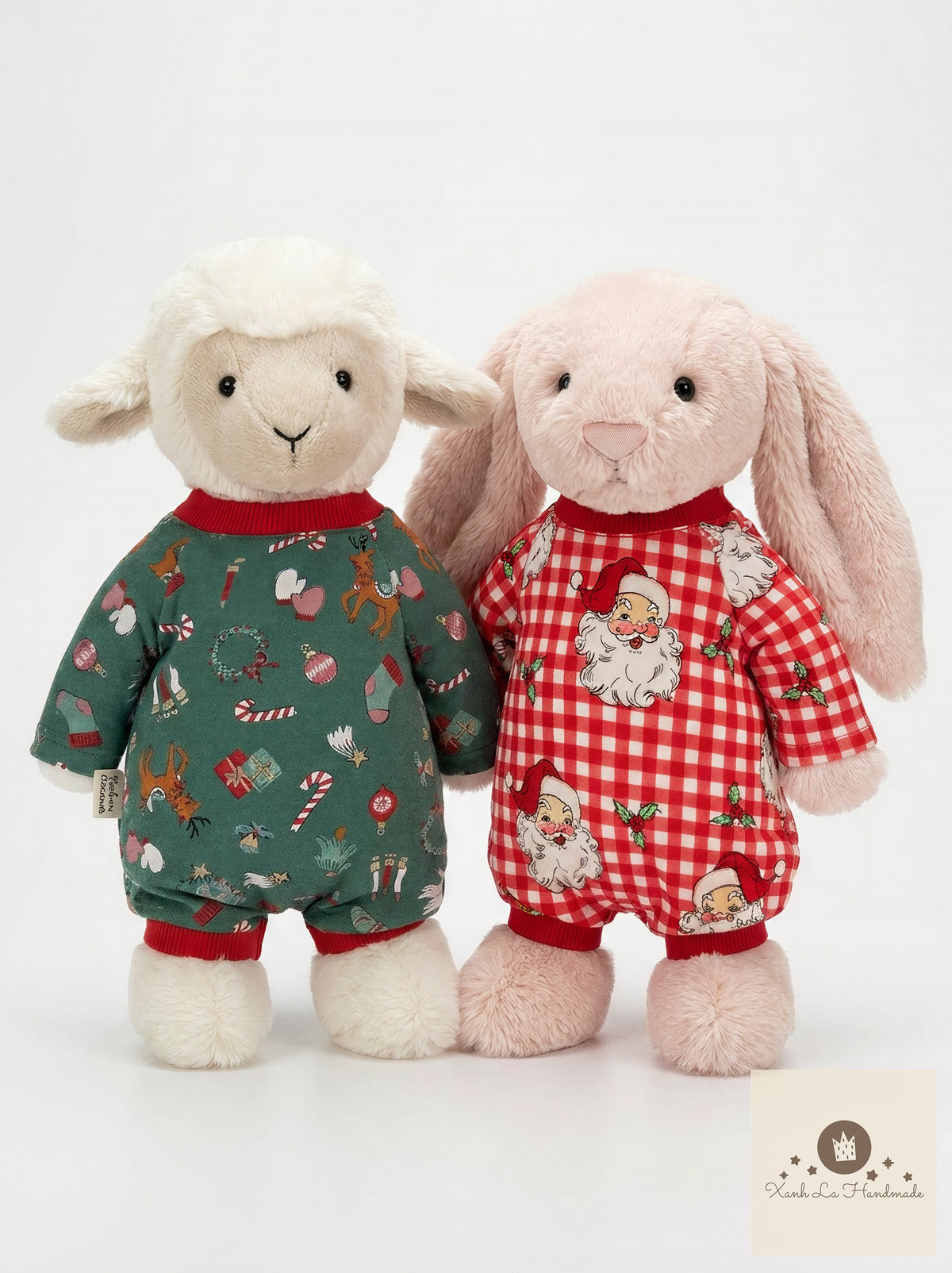 Vintage Christmas outfits for Jellicat bunnies, special handmade gifts.