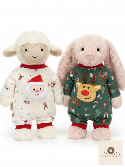 Vintage Christmas outfits for Jellicat bunnies, special handmade gifts.