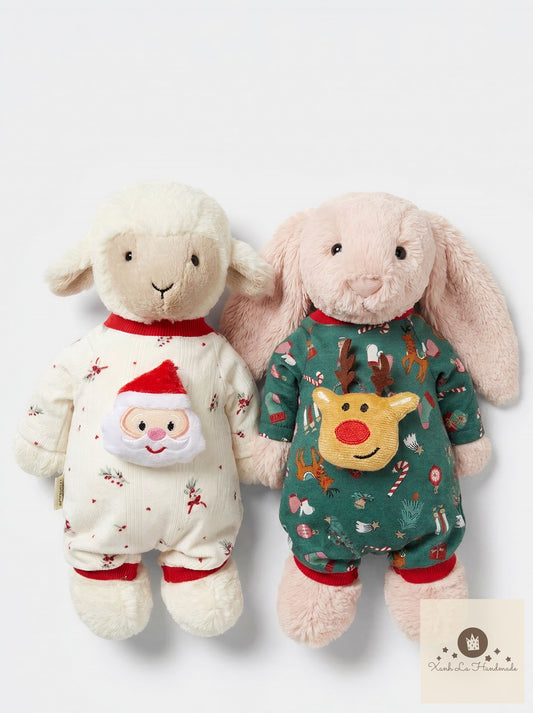 Vintage Christmas outfits for Jellicat bunnies, special handmade gifts.