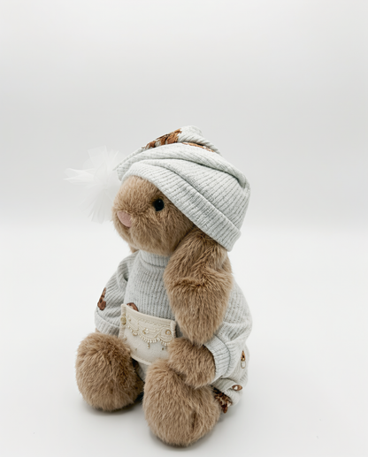 Super cozy & impossibly cute Snap-Back Romper with a wool hat for Plush Bunnies