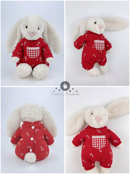 Vintage Christmas outfits for Jellicat bunnies, special handmade gifts.