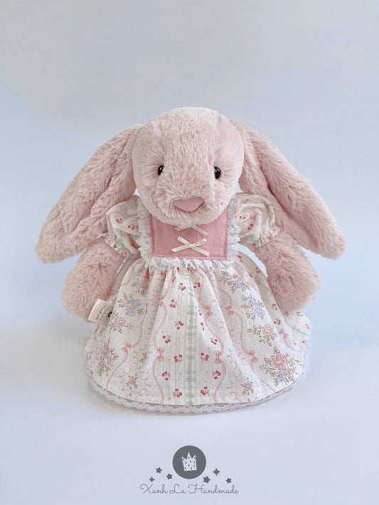 Vintage Lace-Up Corset Puff-Sleeve Dress for Jellicat Plush Bunny/Bear, Collector Gift