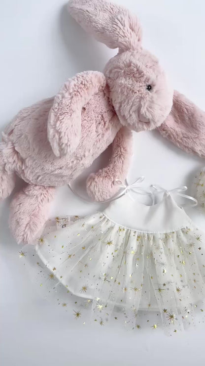 Handmade Birthday Tutu Dress & Party Hat Set for Jellycat Bunny