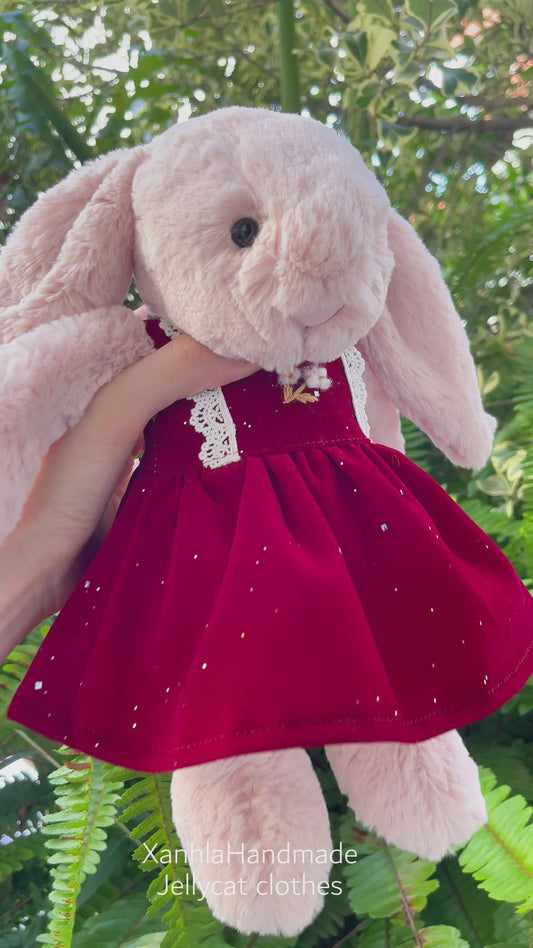 Glitter Velvet Pinafore Dress for Jellicat Plush Bunny/Bear