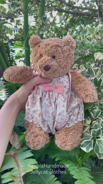Handmade Vintage Floral Tie-Shoulder Romper for Jellicat Bartholomew Bear