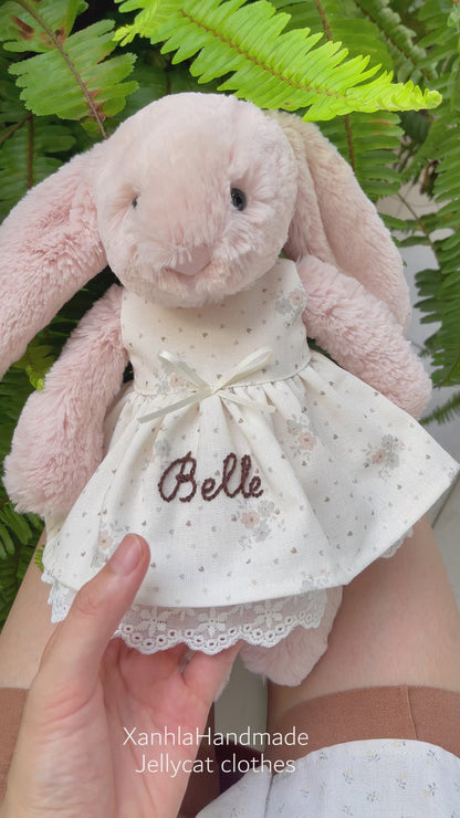 Personalized Hand-Embroidered Dress for Jellicat Bunny, Baby Shower & 1st Birthday Keepsake Gift