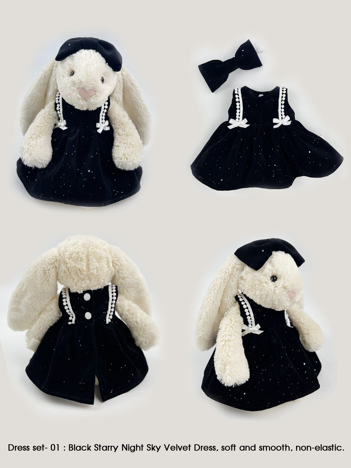Handmade Velvet PartyDress & Big Hair Bow Set for Jellicat Bunny