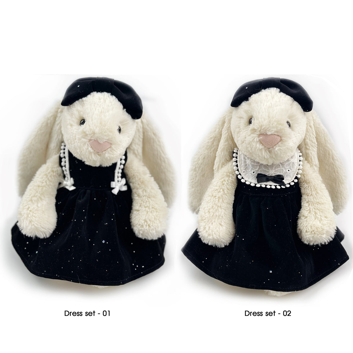 Handmade Velvet PartyDress & Big Hair Bow Set for Jellicat Bunny