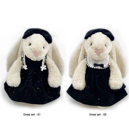 Handmade Velvet PartyDress & Big Hair Bow Set for Jellicat Bunny