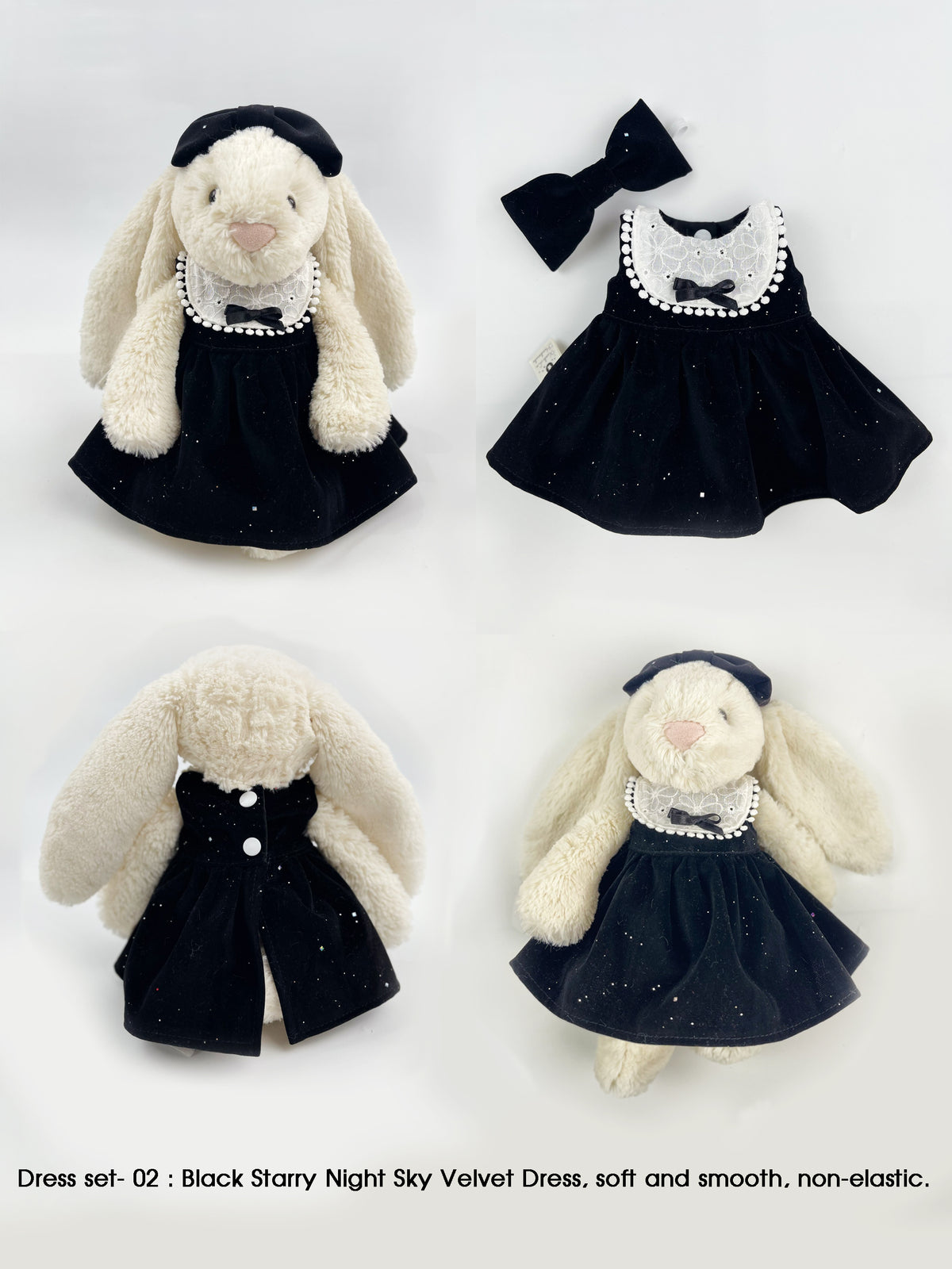 Handmade Velvet PartyDress & Big Hair Bow Set for Jellicat Bunny