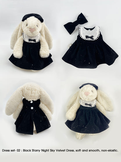 Handmade Velvet PartyDress & Big Hair Bow Set for Jellicat Bunny