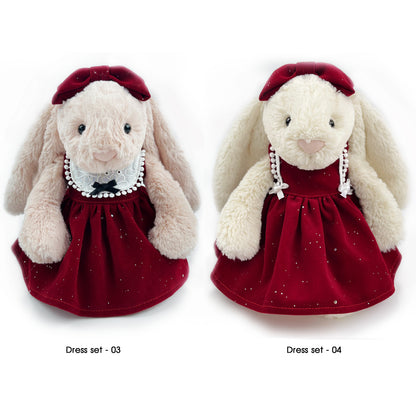 Handmade Velvet PartyDress & Big Hair Bow Set for Jellicat Bunny