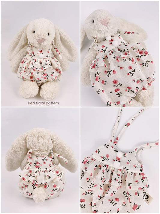 Bunny Floral Bloomer Romper with Pompoms | Cute 2-Strap Plush Outfit for Jellicat Bunnies, Keepsake Gift