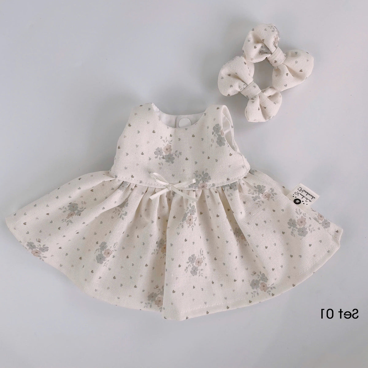 Handmade Sleeveless Dress & Matching Hair Bow Set for Jellicat Bunny