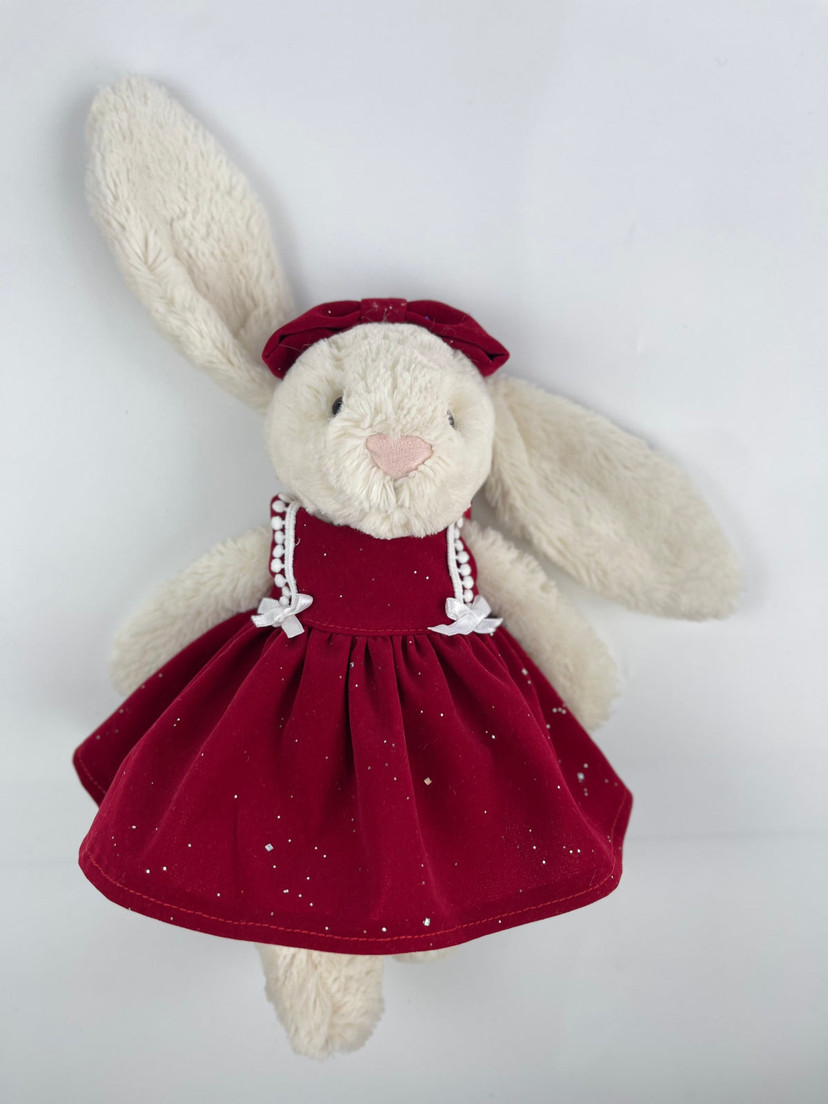 Handmade Velvet PartyDress & Big Hair Bow Set for Jellicat Bunny