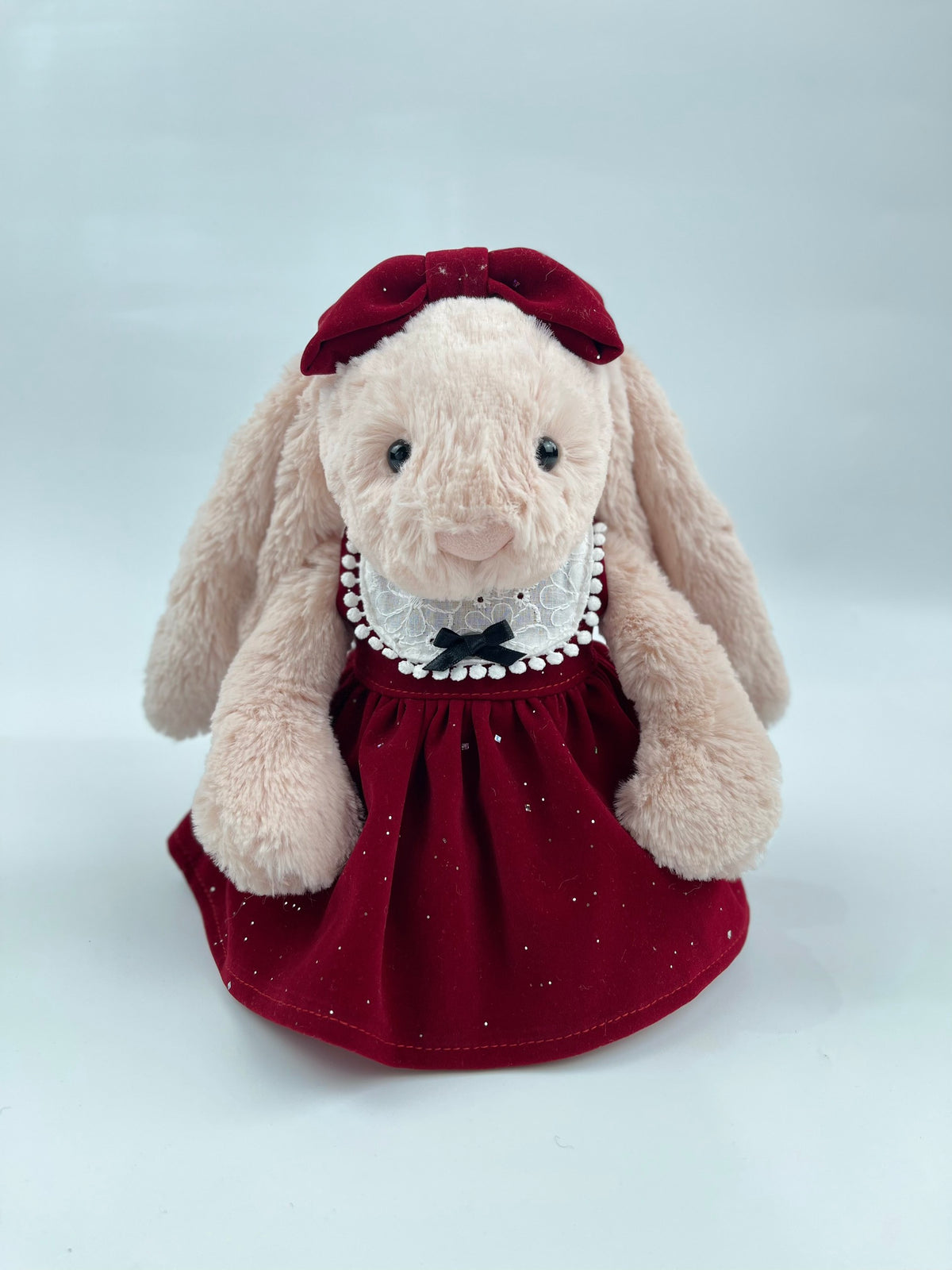 Handmade Velvet PartyDress & Big Hair Bow Set for Jellicat Bunny