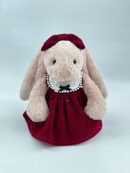 Handmade Velvet PartyDress & Big Hair Bow Set for Jellicat Bunny