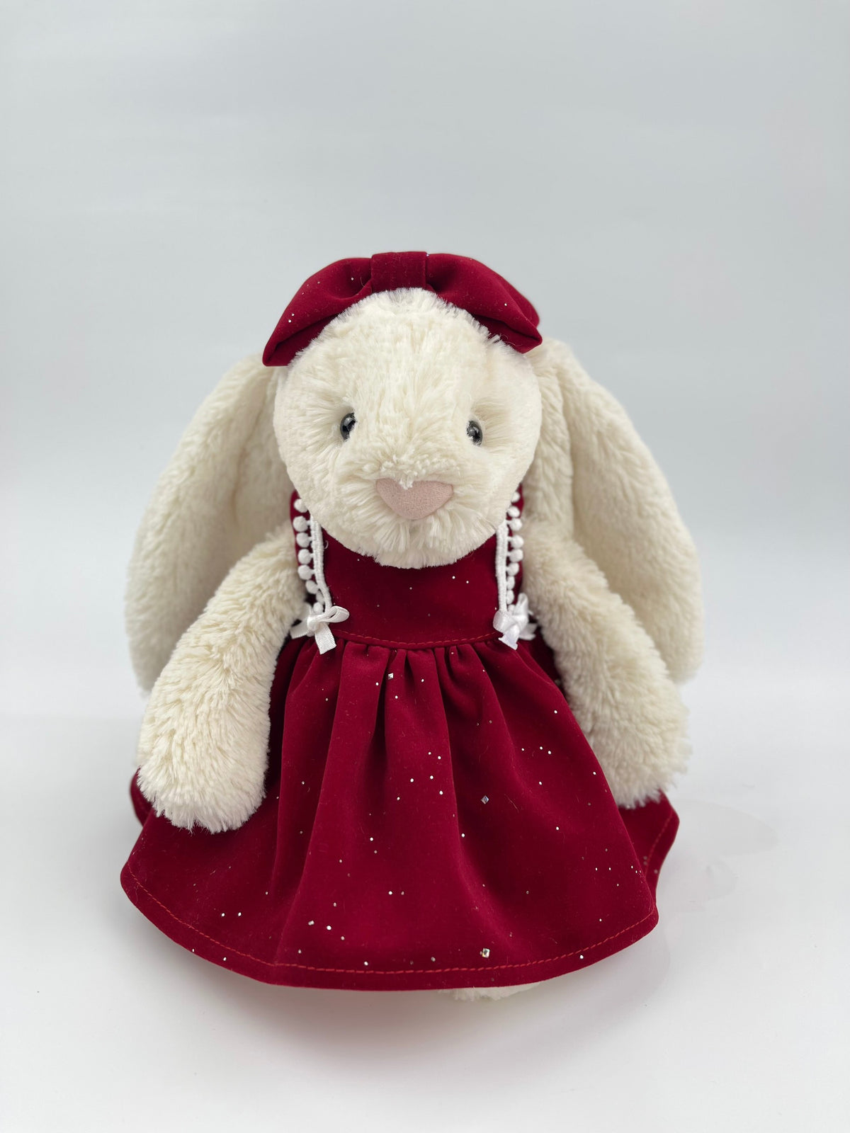 Handmade Velvet PartyDress & Big Hair Bow Set for Jellicat Bunny