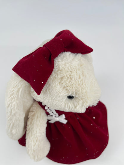 Handmade Velvet PartyDress & Big Hair Bow Set for Jellicat Bunny